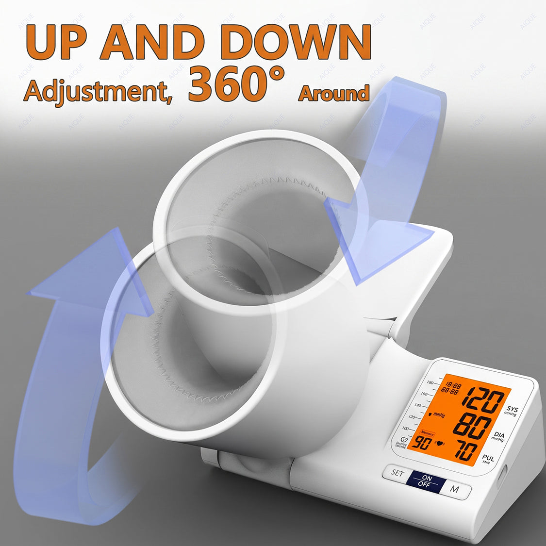 D01 Automatic Arm Cylinder Blood Pressure Monitor with Voice Broadcast, HD Display & 2×99 Memory by AiQUE