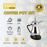 Electric Arabic Coffee Pot Set, 600ml Stainless Steel Coffee & Tea Kettle with Base, 800W Fast Heating, UK Plug by Denx