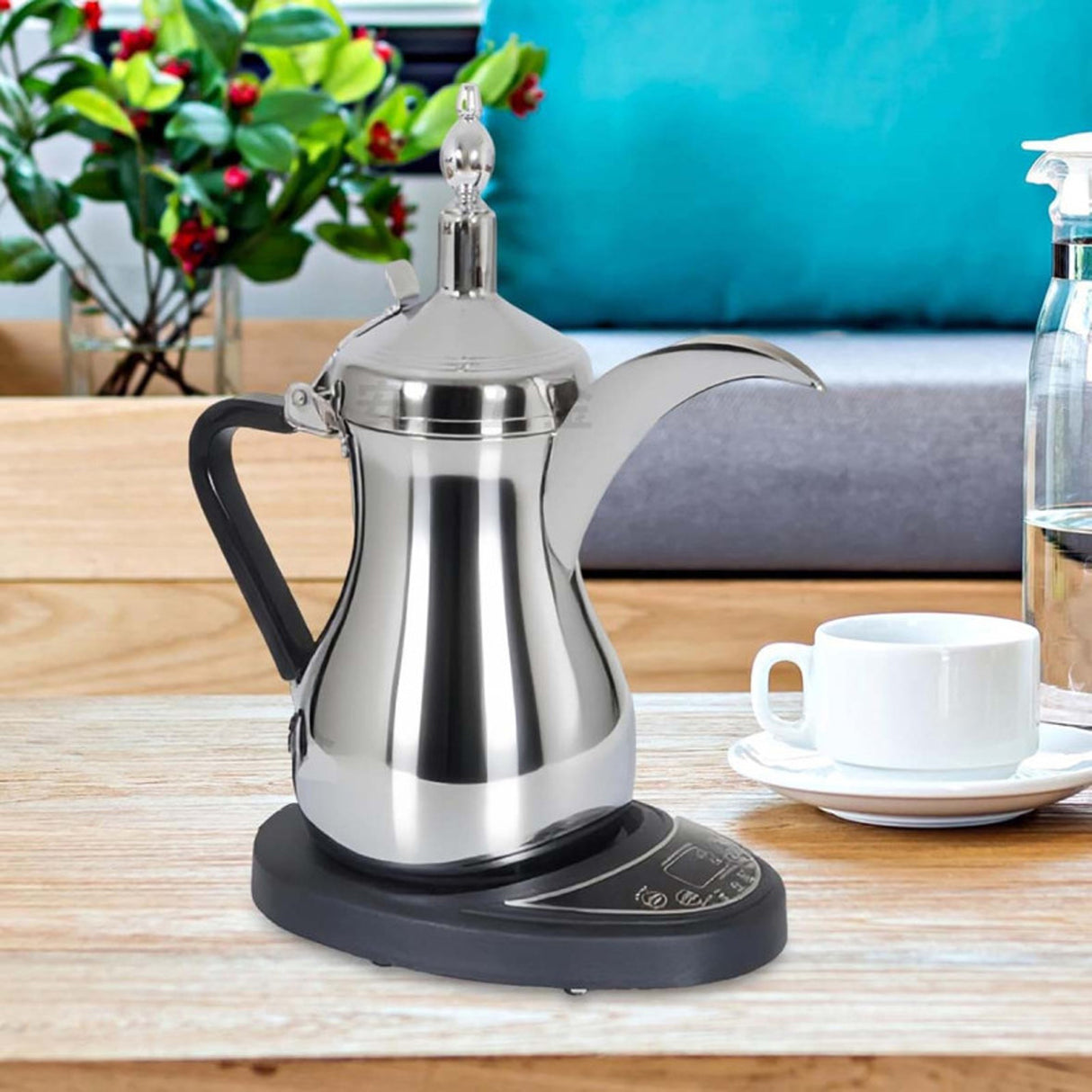 Electric Arabic Coffee Pot Set, 600ml Stainless Steel Coffee & Tea Kettle with Base, 800W Fast Heating, UK Plug by Denx