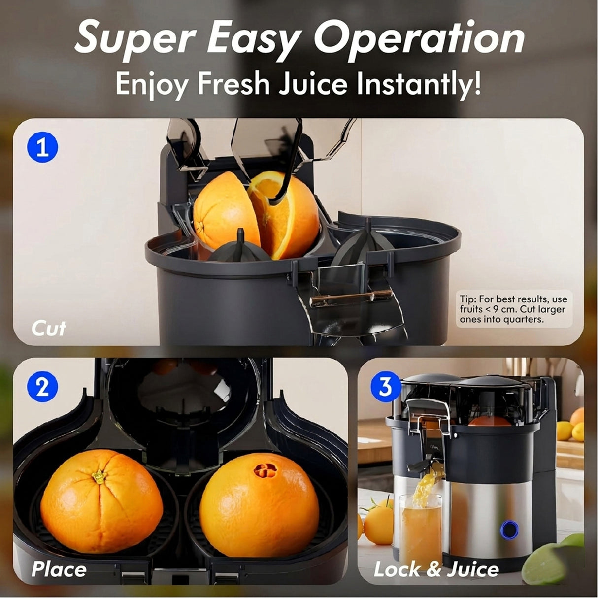 Dual Squeezer Electric Citrus Juicer 380ml with Built in Slicer, 100W Juicer Machine for Oranges, Lemons, Lime by DENX