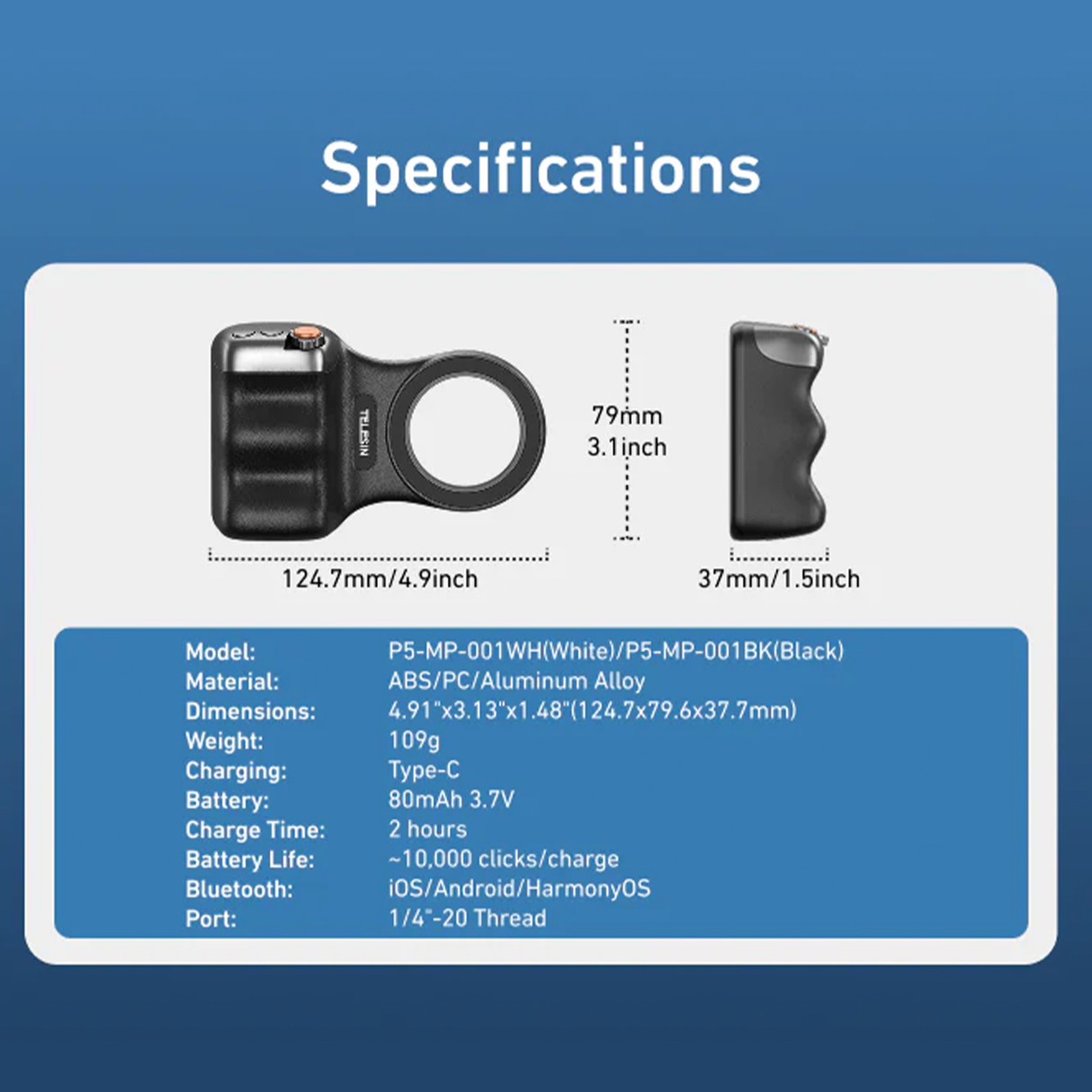 DSLR Style Magnetic Phone Camera Grip with Detachable Wireless Shutter by Telesin