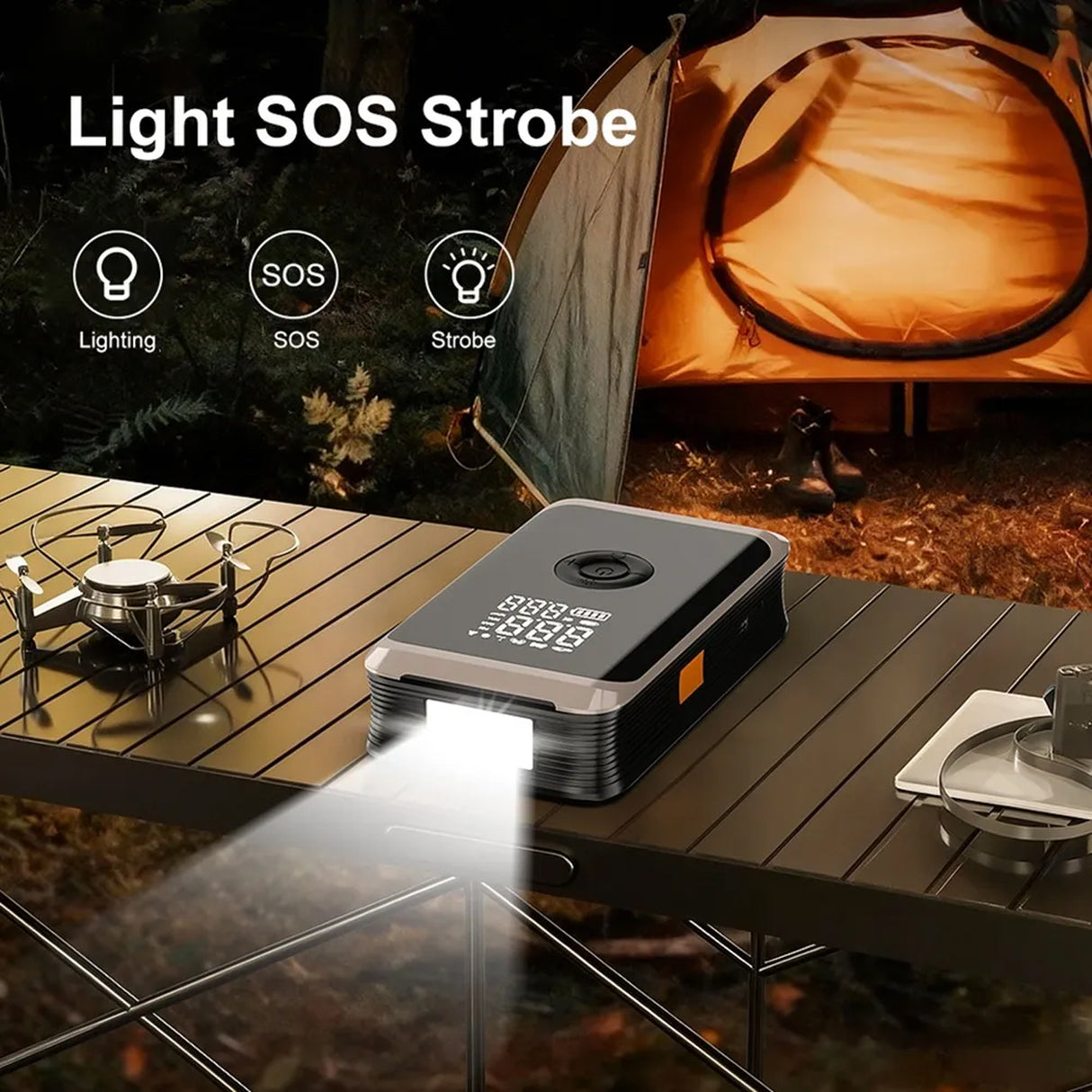 جهاز نفخ إطارات محمول 4 في 1 مع مشغل بطارية سيارة، ضاغط هواء 150 PSI مع شاشة LED رقمية من DENX