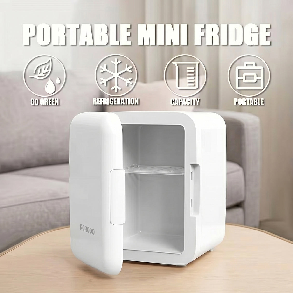 Echochill 4L Mini Cooling Fridge – Portable Cooler for Home, Office & Travel by Porodo