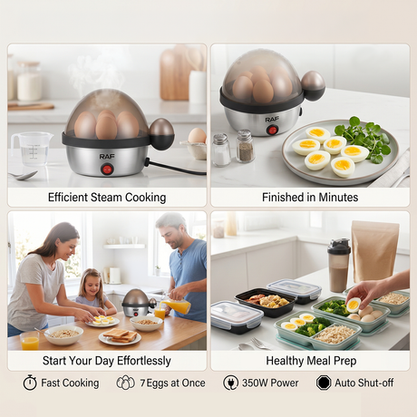 Electric Egg Boiler - 350 W, Up to 7 Eggs, Auto-Shutoff, Soft-Medium-Hard Boiled, By RAF