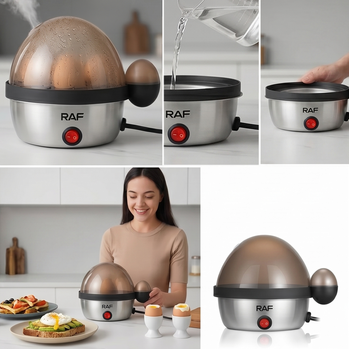 Electric Egg Boiler - 350 W, Up to 7 Eggs, Auto-Shutoff, Soft-Medium-Hard Boiled, By RAF