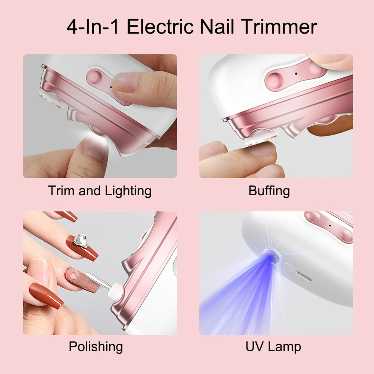 Electric Nail Clipper & Polisher, 4 In 1 Automatic Nail Trimmer with LED Light & UV Lamp M8 by DENX
