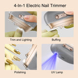 Electric Nail Clipper & Polisher, 4 In 1 Automatic Nail Trimmer with LED Light & UV Lamp M8 by DENX