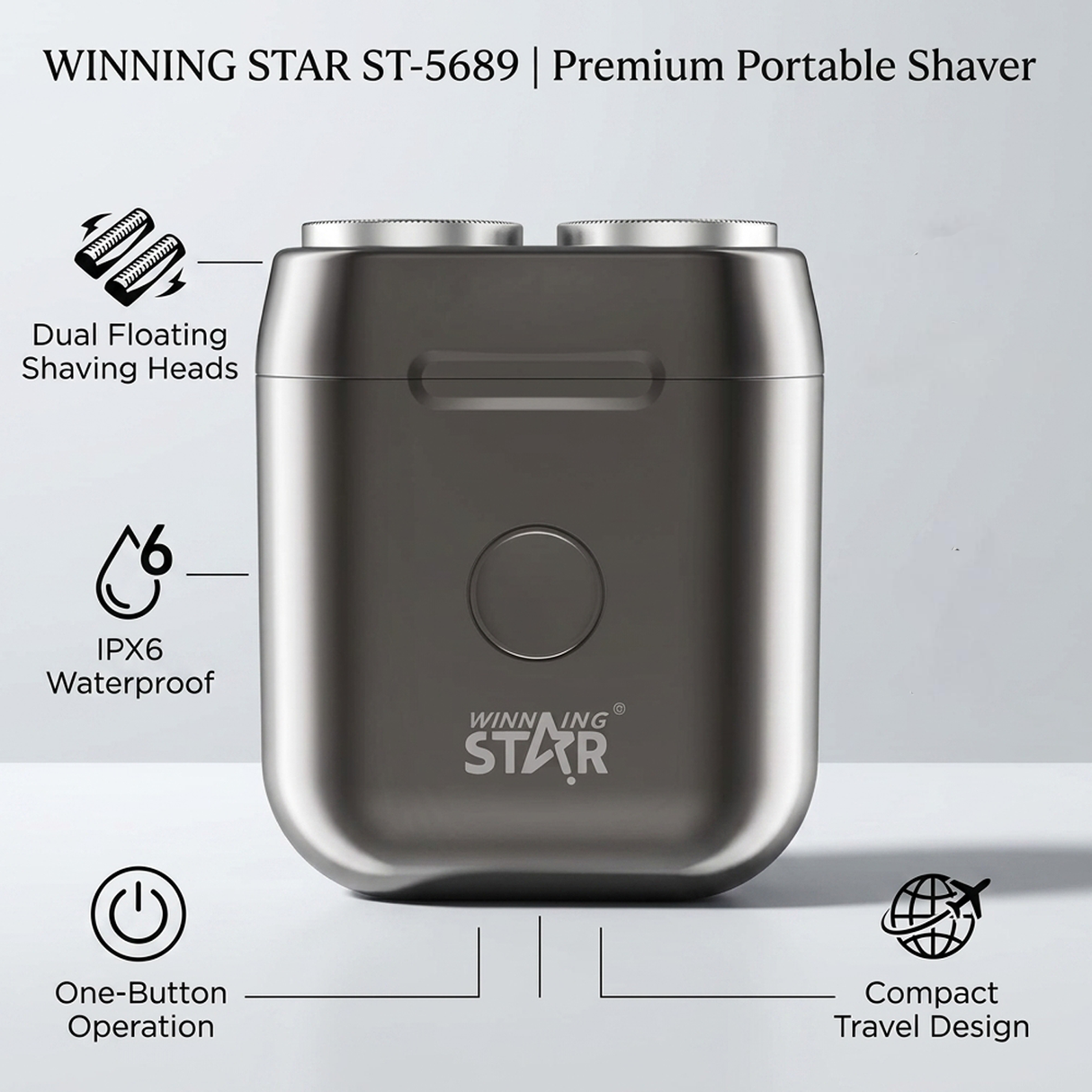 Portable Travel Electric Shaver, USB Rechargeable Mini Pocket Razor with Dual Floating Blades, IPX6 Waterproof by Winning Star