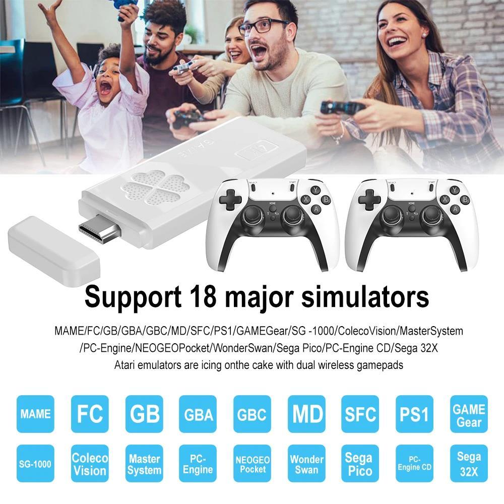 4K Retro Gaming Stick Console with 30,000+ Games & Dual Wireless Controllers, 2.4G SEM F10 Controller Gamepad