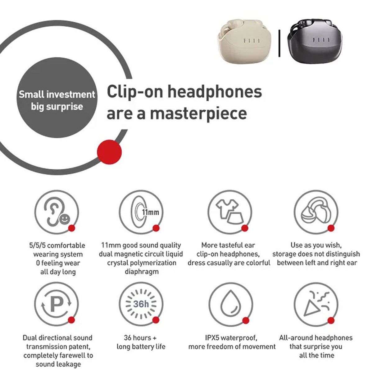 Atom Wireless Ear Clip Headphones by FiiL | EARBUDS | SASKA Trading