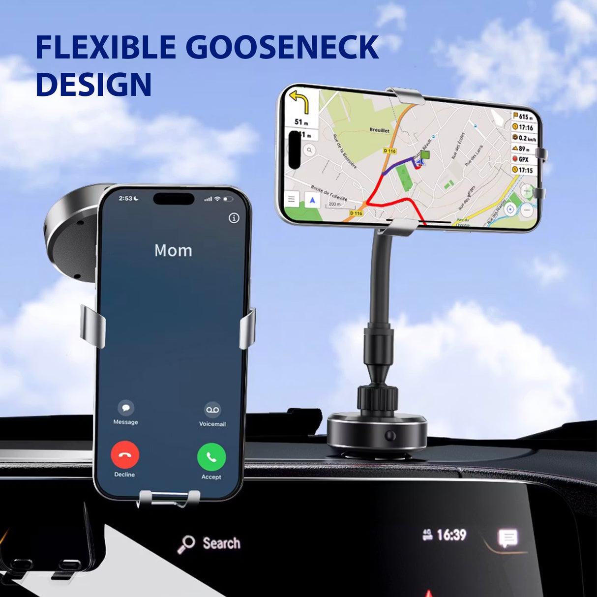 حامل الهاتف العالمي FlexiMount – حامل قابل للتعديل للسيارة والمكتب، شفط قوي من Porodo