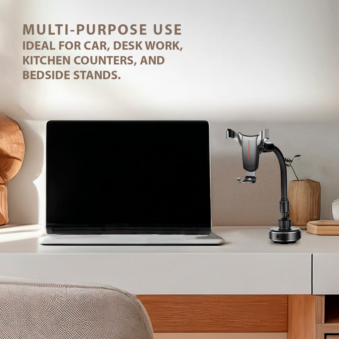 حامل الهاتف العالمي FlexiMount – حامل قابل للتعديل للسيارة والمكتب، شفط قوي من Porodo