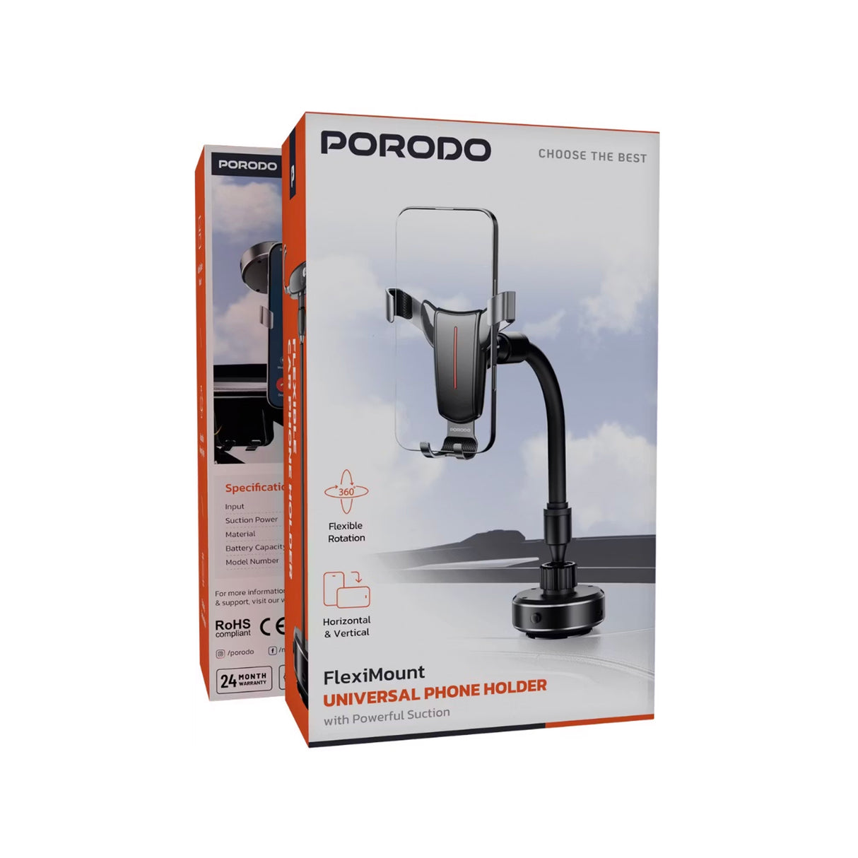 حامل الهاتف العالمي FlexiMount – حامل قابل للتعديل للسيارة والمكتب، شفط قوي من Porodo