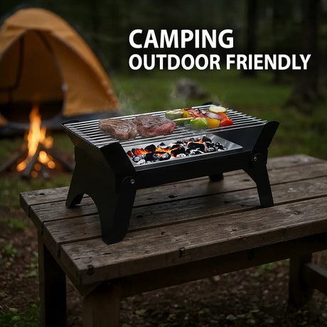 Quadra Foldable BBQ Grill with Durable Steel Build, Perfect for Camping, Black - by Green Lion | BBQ Grill | SASKA Trading