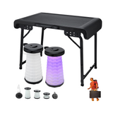 Outdoor Foldable Table and 2 Stool Set LED Black