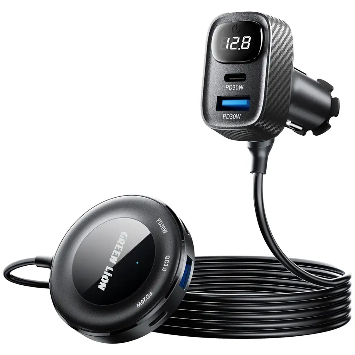 5-in-1 Multiport Car Charger Kit, 80W Fast Charging Adapter with 3 USB-C & 2 USB-A Ports, PD 30W & QC 3.0, 1.5M Cable byy Green Lion - saska - saska.ae