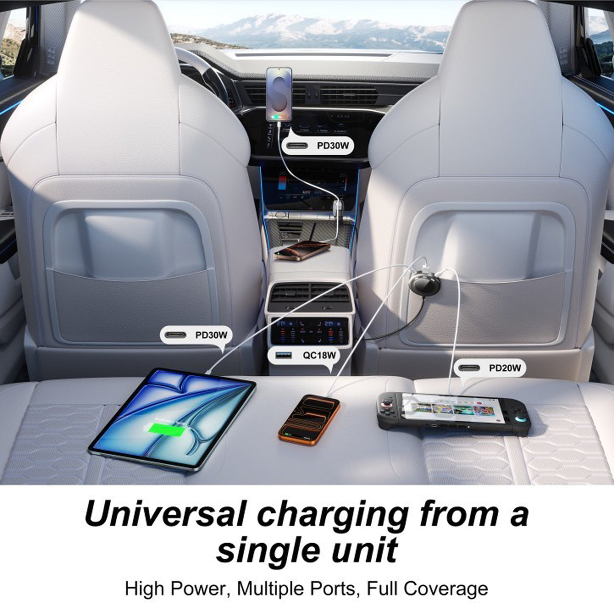 5-in-1 Multiport Car Charger Kit, 80W Fast Charging Adapter with 3 USB-C & 2 USB-A Ports, PD 30W & QC 3.0 by Green Lion
