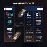 كابل HDMI إلى HDMI بدقة 8K بطول 2 متر، كابل عرض مقاوم للتشابك فائق السرعة مع HDR وسرعة 48Gbps من Green Lion