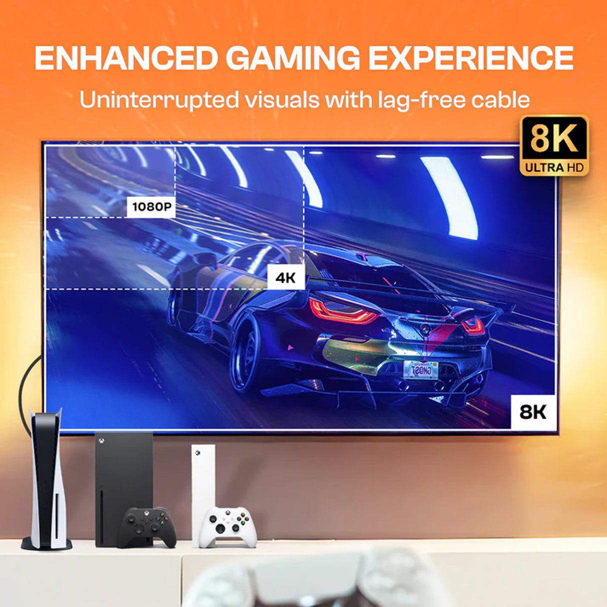 كابل HDMI إلى HDMI بدقة 8K بطول 2 متر، كابل عرض مقاوم للتشابك فائق السرعة مع HDR وسرعة 48Gbps من Green Lion