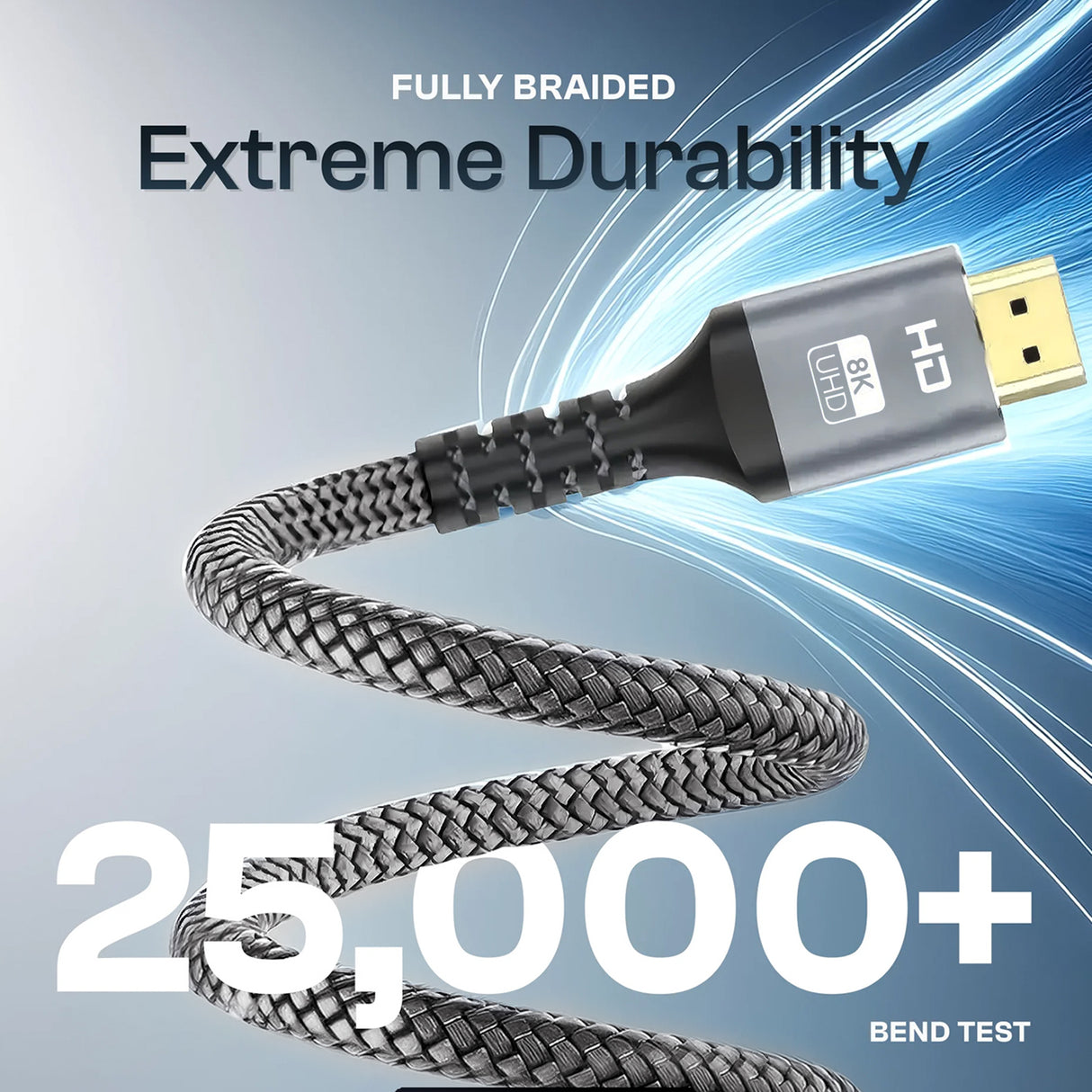 كابل HDMI إلى HDMI بدقة 8K بطول 2 متر، كابل عرض مقاوم للتشابك فائق السرعة مع HDR وسرعة 48Gbps من Green Lion