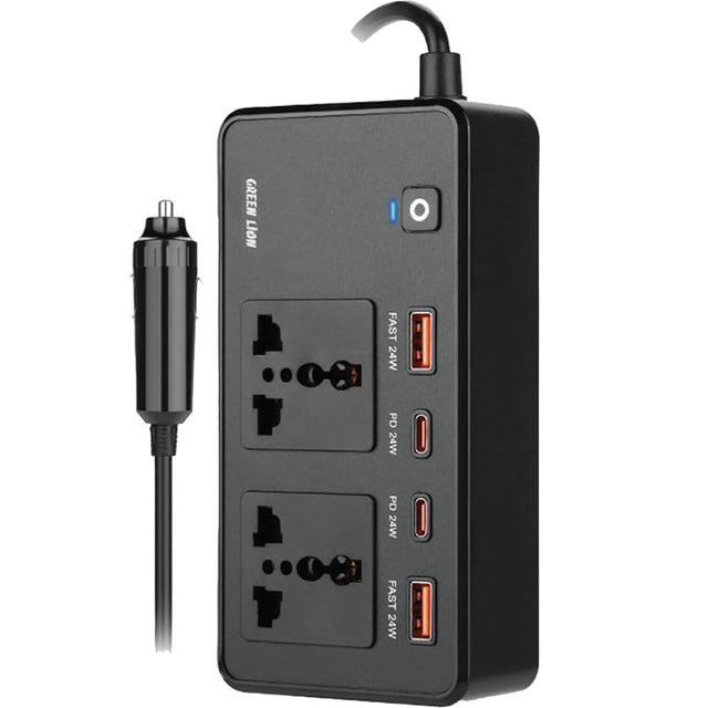 GC-200 200W Car Power Inverter with Dual AC Sockets and Fast Charging Support Compact and Flame-Retardant Design for Travel by Green Lion-saska-saska.ae