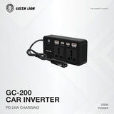 GC-200 200W Car Power Inverter with Dual AC Sockets and Fast Charging Support Compact and Flame-Retardant Design for Travel by Green Lion