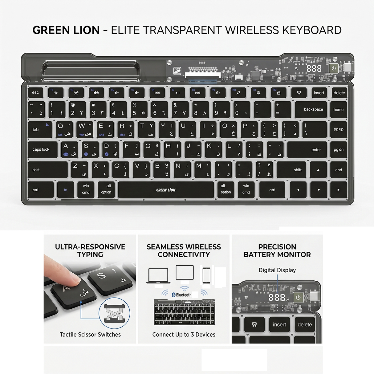 Green Lion Transparent Keyboard Scissor Foot Structure Black