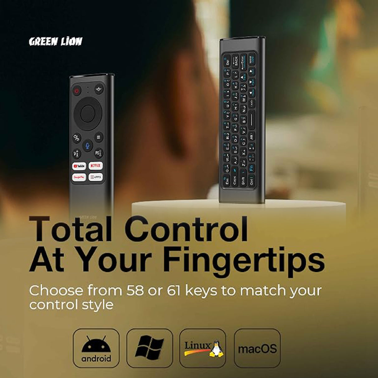 جهاز تحكم عن بعد لاسلكي شامل مع لوحة مفاتيح صغيرة وفأرة 2.4G من Green Lion