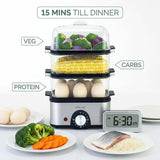 3-Tier Egg Cooker and Vegetable Steamer – 16 Eggs Capacity and Stainless Steel Steamer with Timer by Green Lion