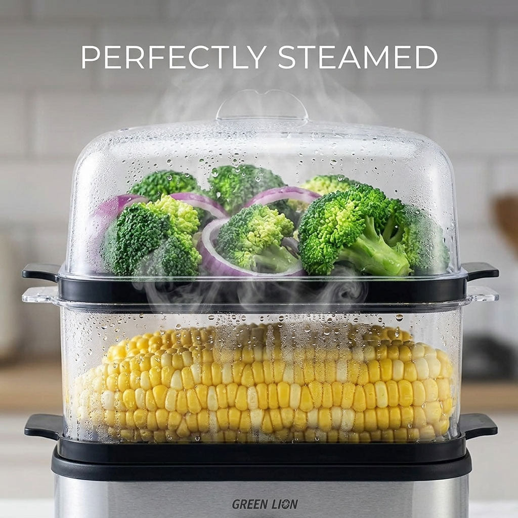3-Tier Egg Cooker and Vegetable Steamer – 16 Eggs Capacity and Stainless Steel Steamer with Timer by Green Lion