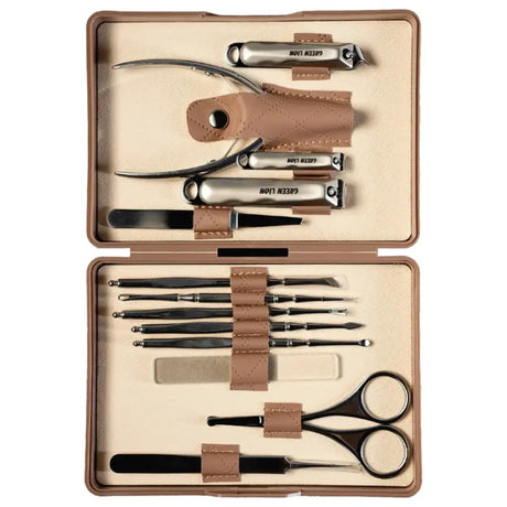13-in-1 Manicure Kit – Stainless Steel Nail Care & Grooming Set with Portable PU Leather Case by Green Lion - SASKA - SASKA UAE