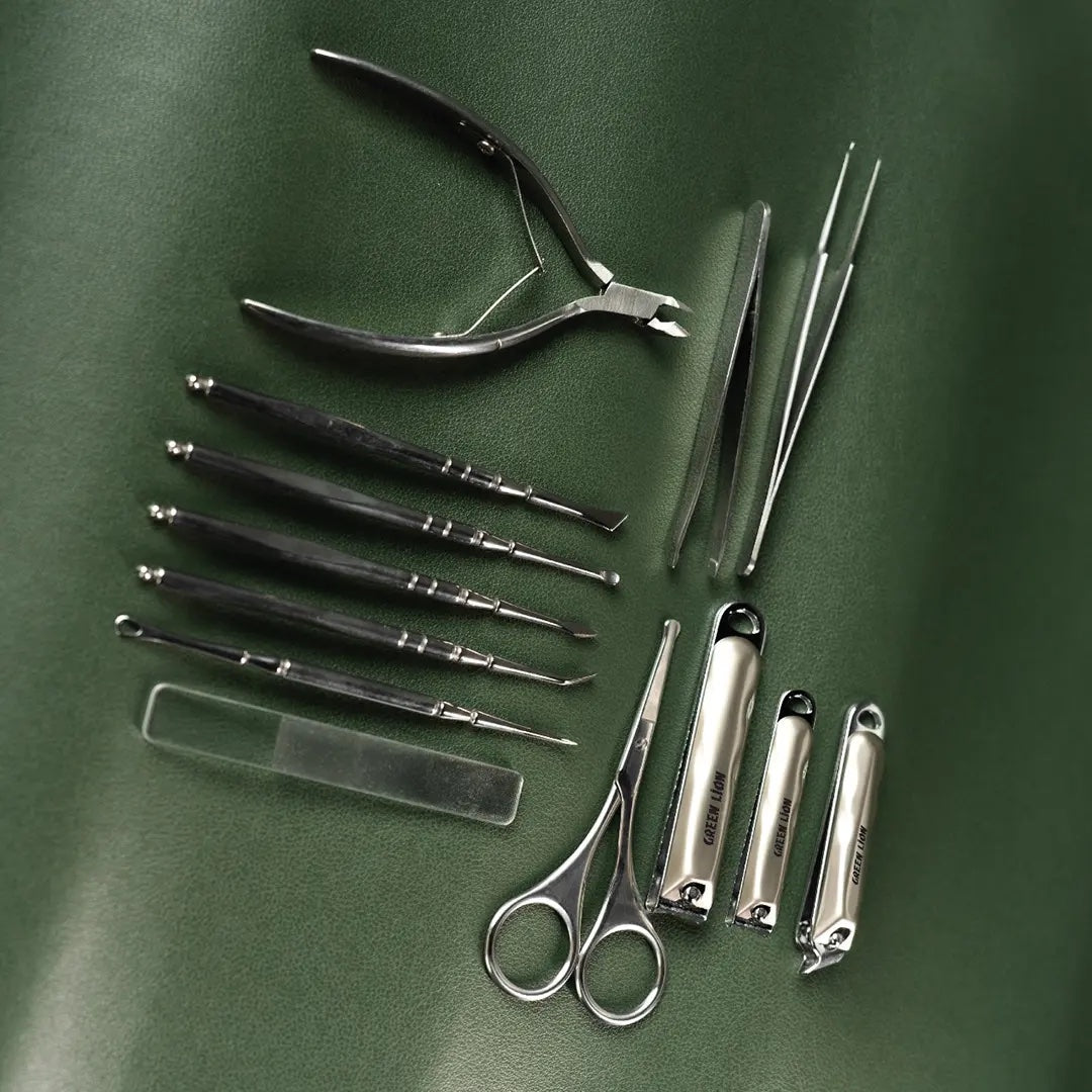 13-in-1 Manicure Kit – Stainless Steel Nail Care & Grooming Set with Storage Case by Green Lion