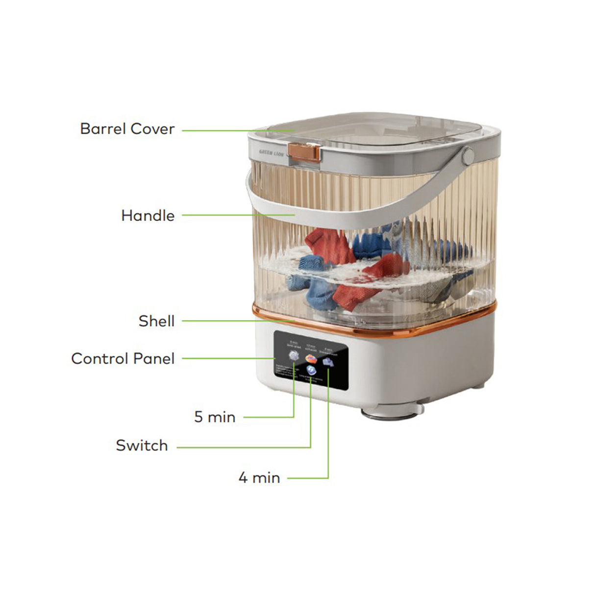 Mini Wash 12L Portable Compact Washing Machine for Baby Clothes, Underwear, Socks by Green Lion