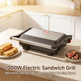 Electric Contact Grill & Sandwich Maker 1000W, 180° Open Non-Stick Panini Press by Winning Star