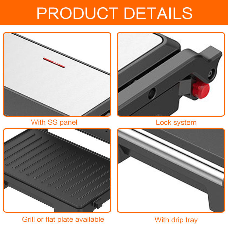 Electric Contact Grill & Sandwich Maker 1000W, 180° Open Non-Stick Panini Press by Winning Star