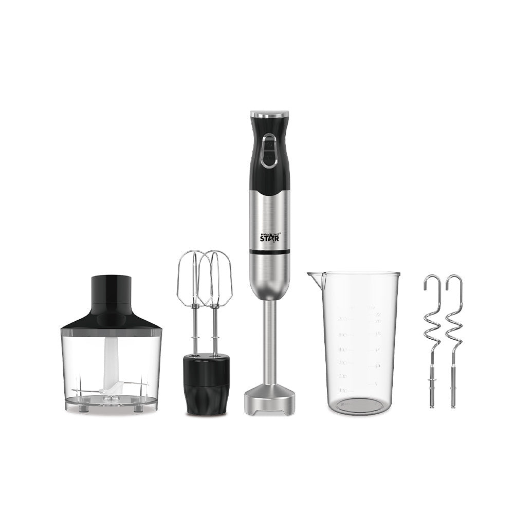 4-in-1 Hand Blender Set ST-6552 by Winning Star – Electric Immersion Blender with Chopper, Whisk, Dough Hooks & Measuring Cup - SASKA - SASKA UAE 