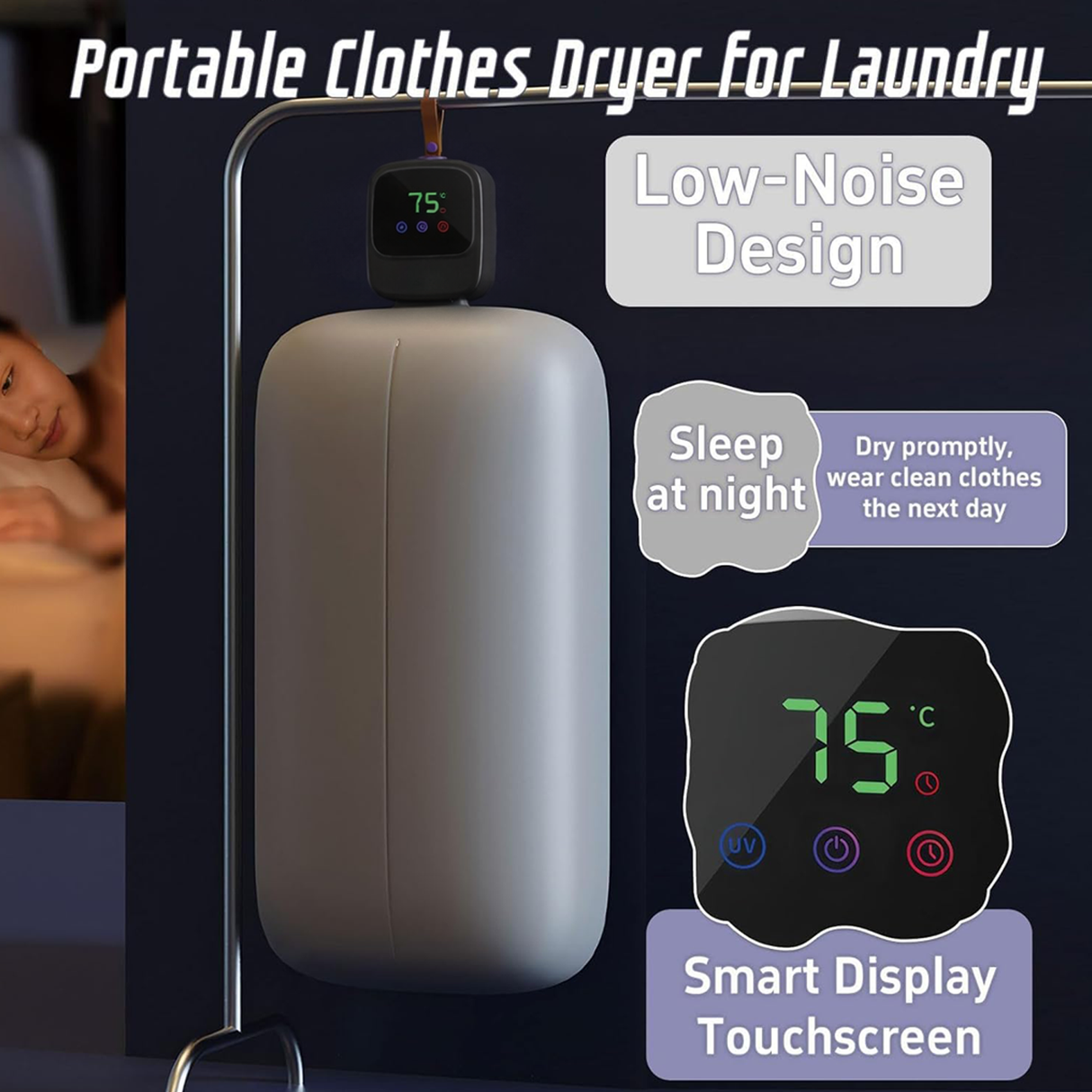مجفف ملابس محمول 450 واط – تجفيف سريع مع تعقيم وإزالة العث