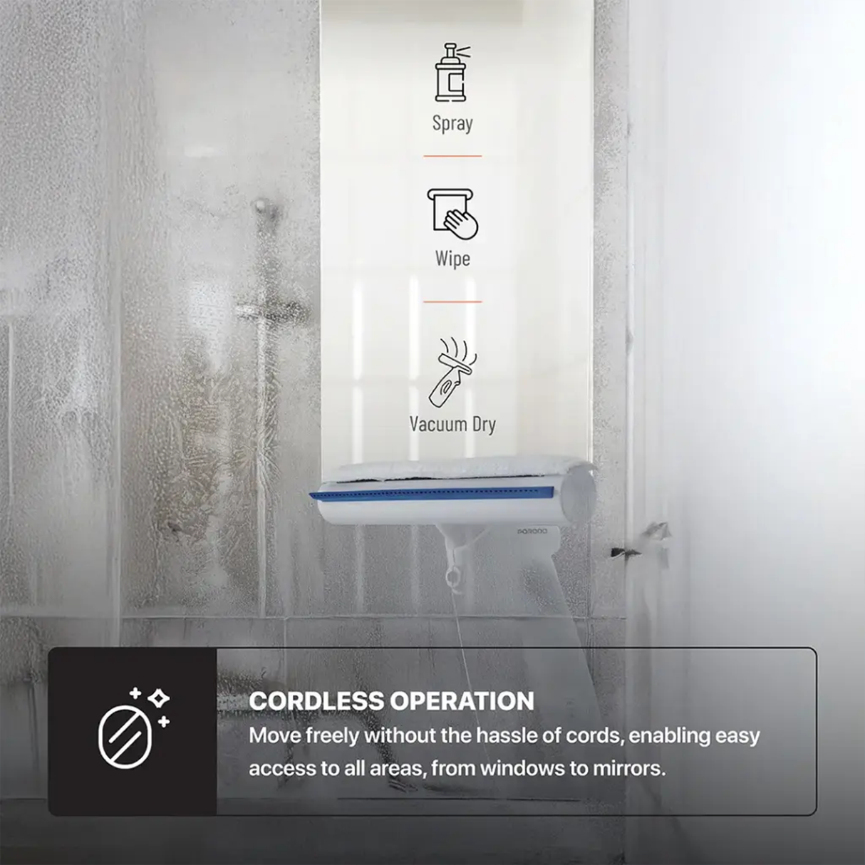 منظّف نوافذ يدوي – جهاز تنظيف زجاج وأسّطح كهربائي لاسلكي من Porodo 