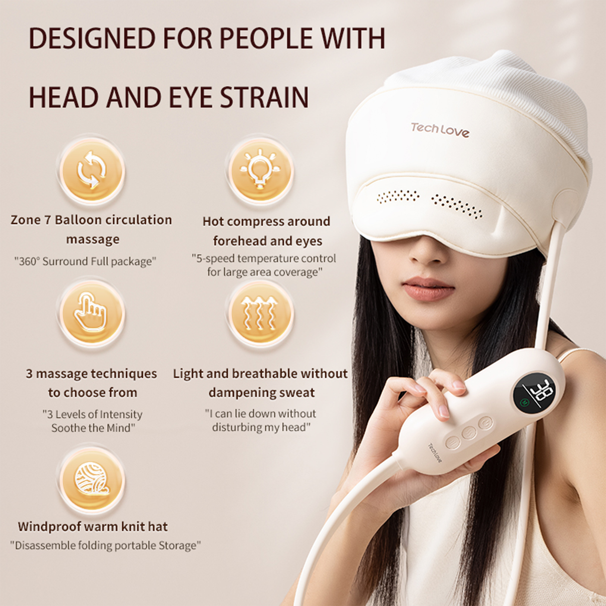 Head and Eye Massager – Air Pressure, Heat by TechLove | Massager | SASKA Trading Dubai UAE