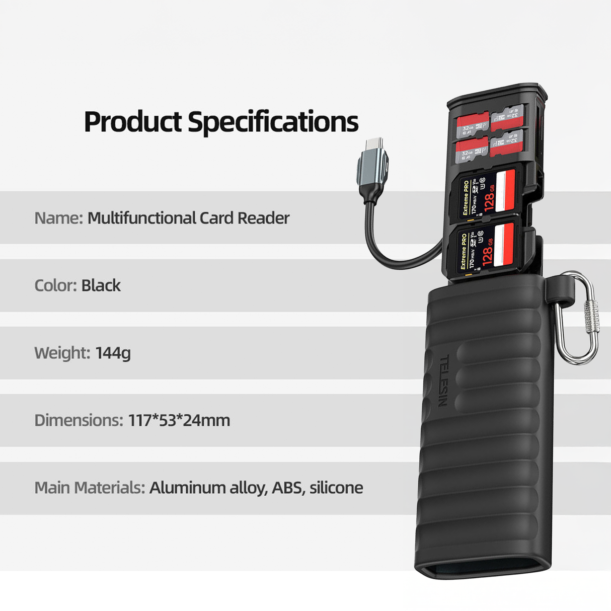 High-Speed USB 3.1 Type-C MicroSD Card Reader and Storage Case by TELESIN