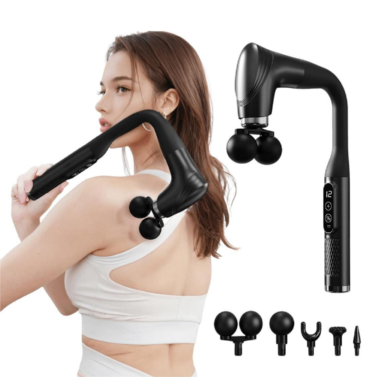 J-Shape Massage Gun with 5 Heads