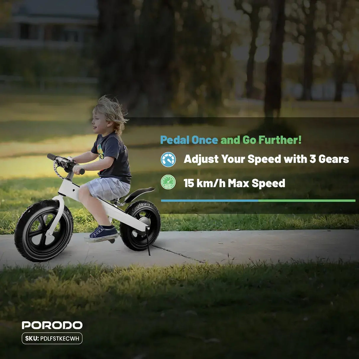 JoyCruiser Kids Electric Bike with 3 Gears and 2600mAh Battery with 6.5” Nonslip Wheels by Porodo