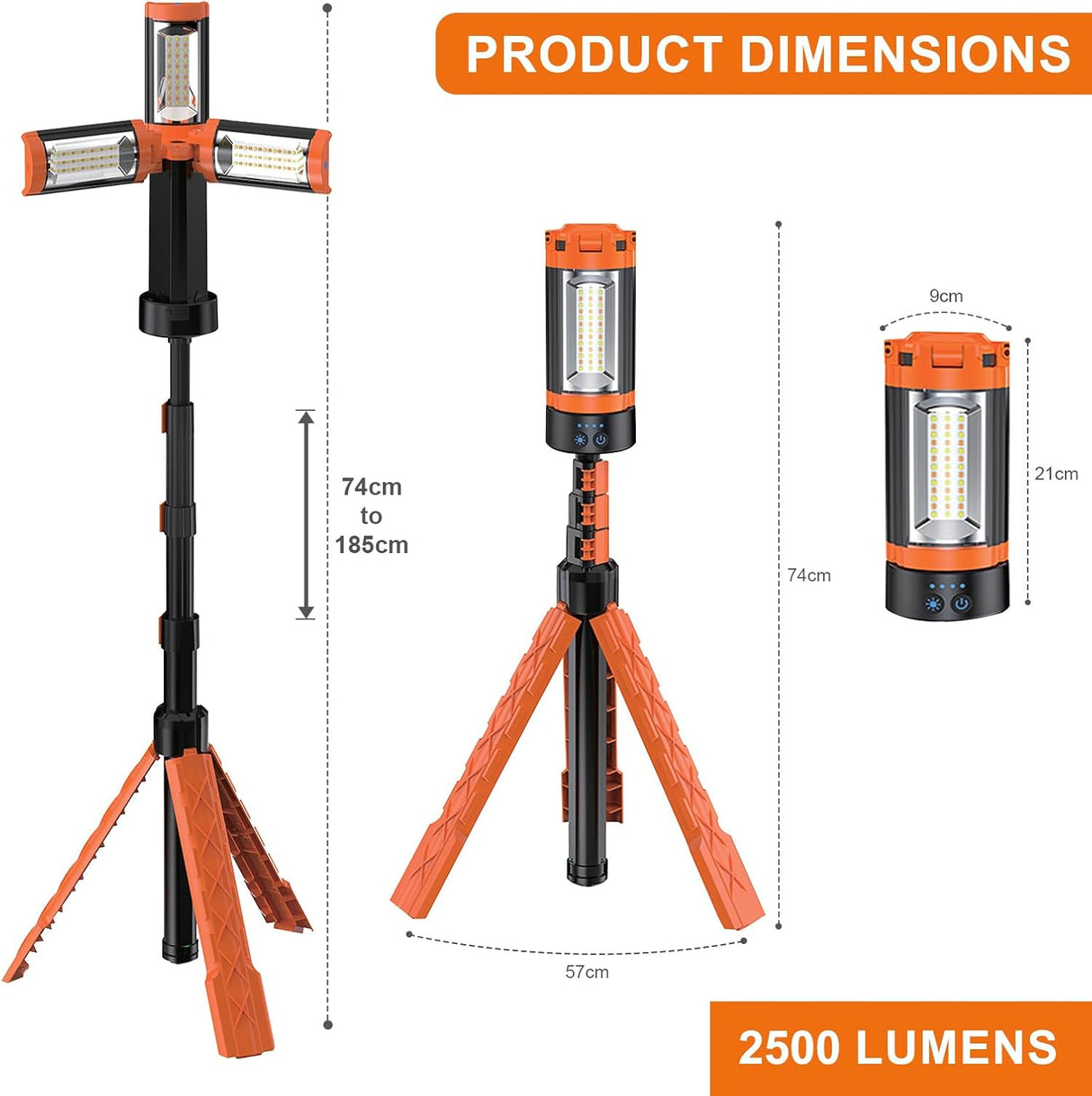 Portable LED Emergency Light – 2500 Lumens, Rechargeable.