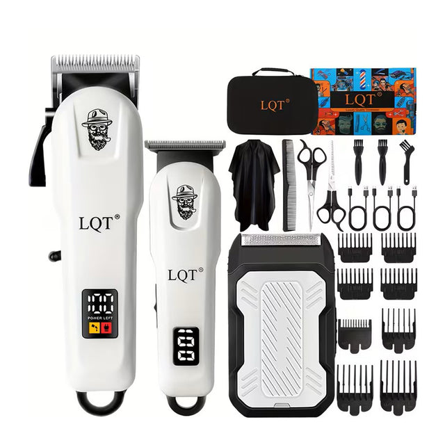 3-IN-1 Professional Cordless Hair Clippers for Men, T-Blade Trimmer, Electric Shaver, 8 Guide Combs, for Hair Cutting, Beard Trimming, Grooming Kit by LQT - saska =- saska.ae