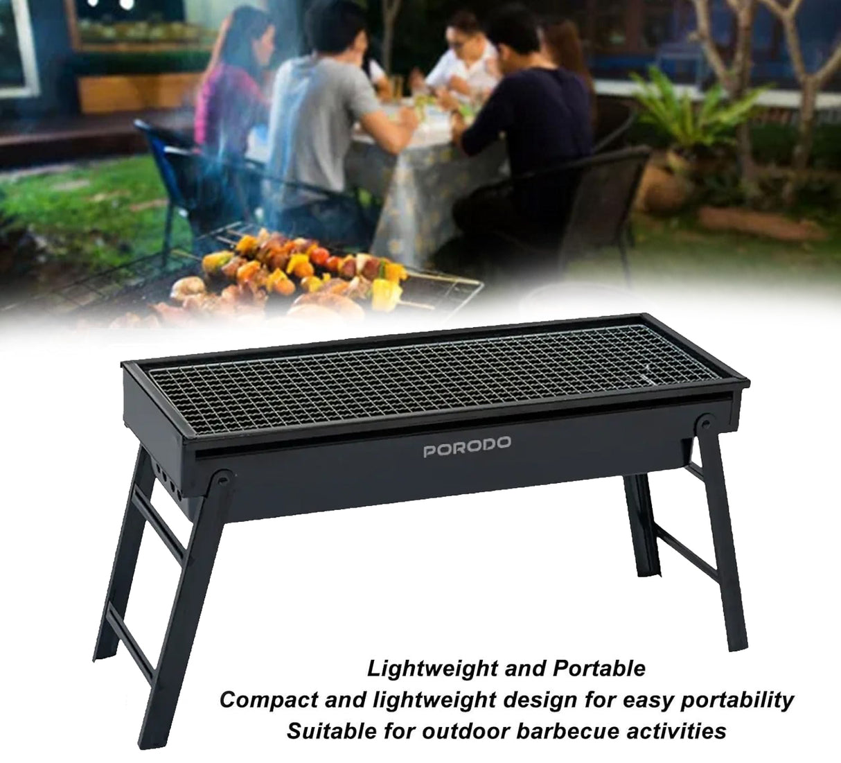 شواية فحم محمولة للطهي في الهواء الطلق، تصميم قابل للطي من Porodo