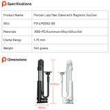 حامل الهاتف والتابلت المغناطيسي المرن Lazy Bracket – طول 92 سم، أسود من Porodo