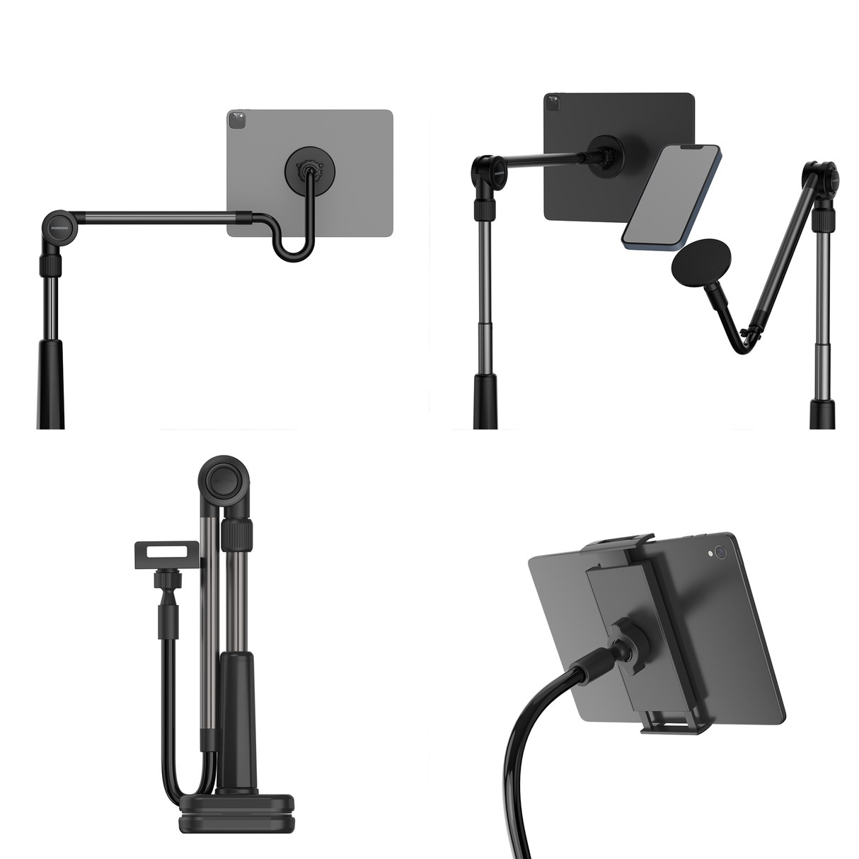 حامل الهاتف والتابلت المغناطيسي المرن Lazy Bracket – طول 92 سم، أسود من Porodo