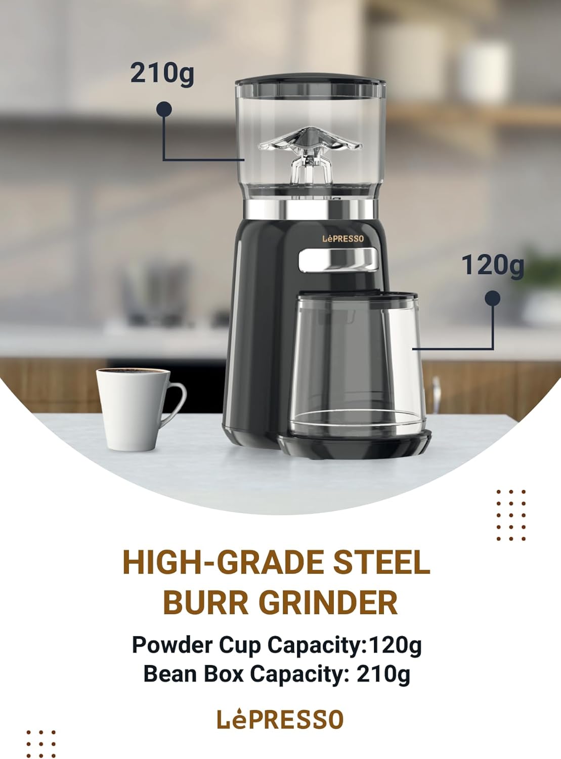 High Performance Coffee Bean Grinder 150W by Lepresso - SASKA Trading