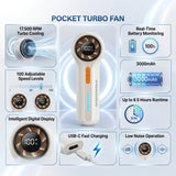 Lifestyle Chillo Breeze Pocket Turbo Fan 3000mAh Rechargeable Portable Fan with 100 Speed Levels & Digital Display by Porodo