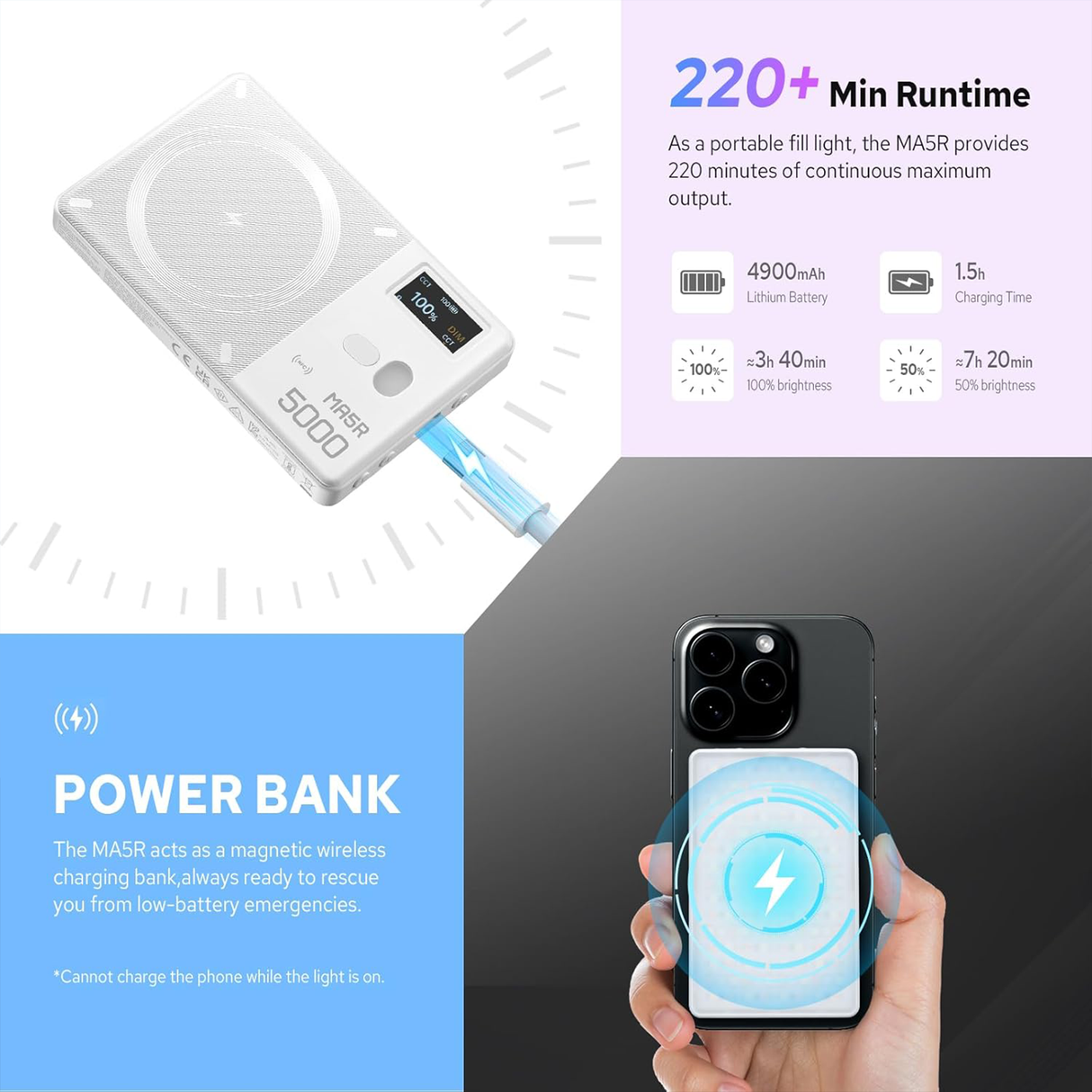 Magnetic Charging Full color LED - Selfie Light & Power Bank by Godox | RGB selfie light | SASKA Trading Dubai UAE